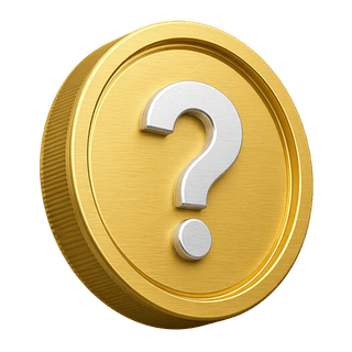 Pièce d’or décorative en 3D comportant un point d’interrogation sur la page FAQ